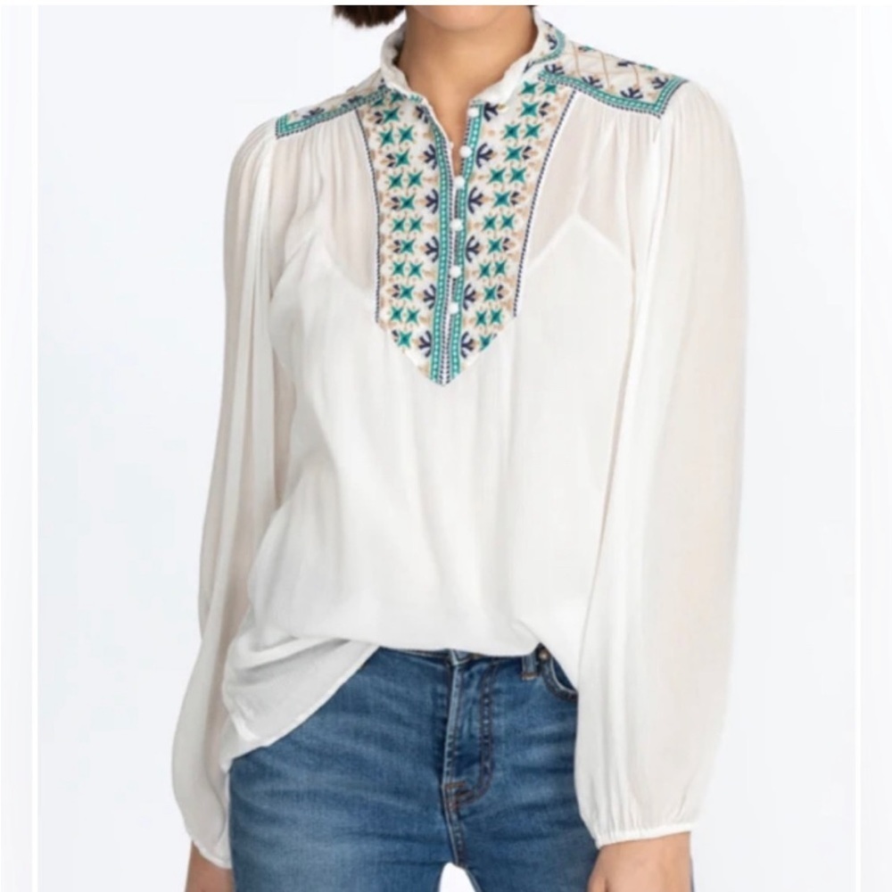 NWT Johnny Was Paola Embroidered Blouse White XS reg $220‎